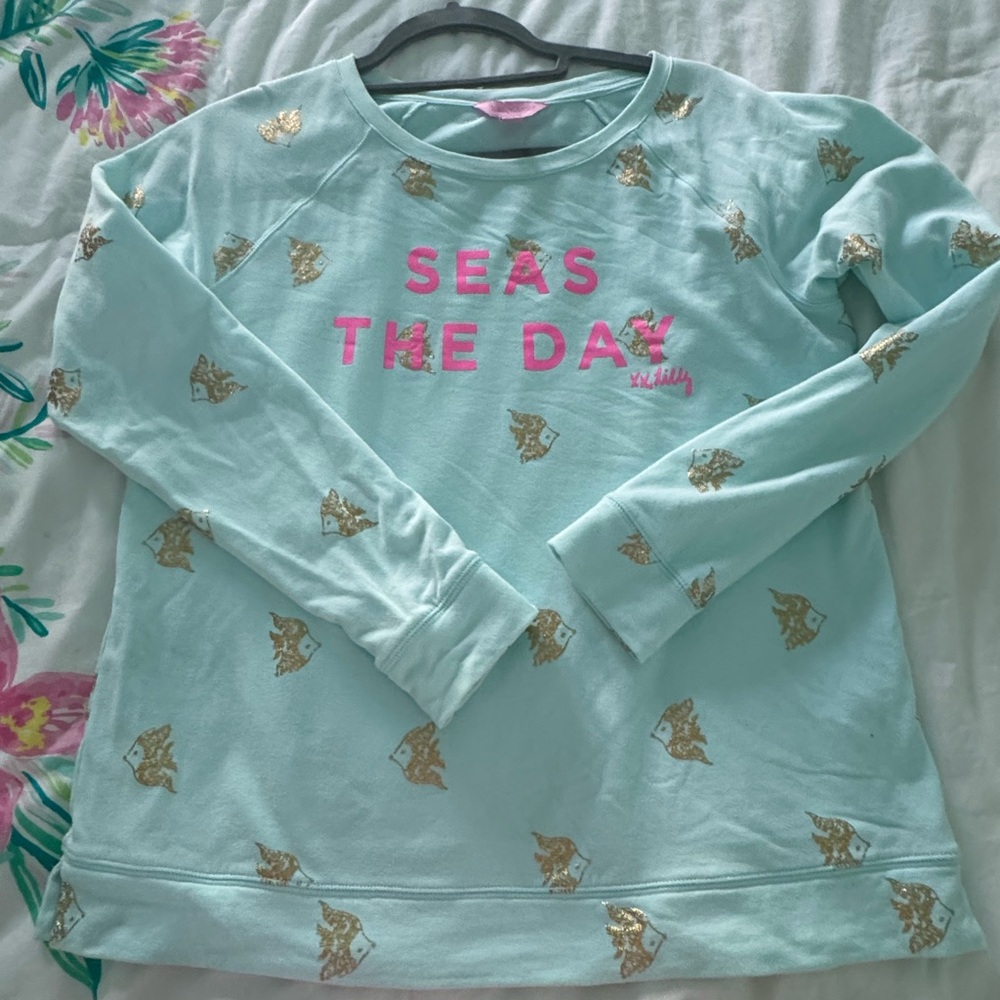 Lilly Pulitzer Mint Shirt with Gold and Pink Accents
